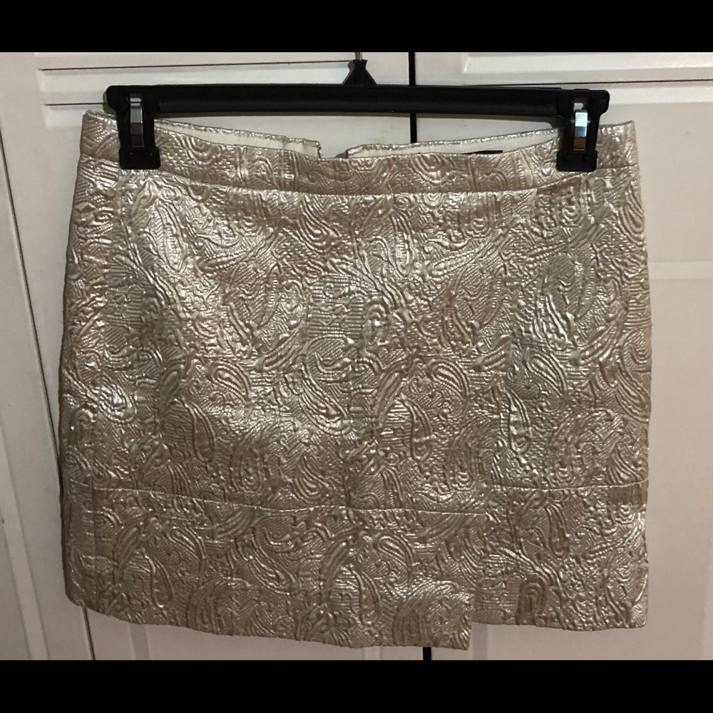 J Crew Mini Metallic Silver Pencil Skirt Size 6
